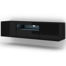 Bim Furniture - Mueble tv aura 150 cm universal negro brillante + led