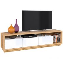 Comfivo - Mueble tv Austin 357, Roble wotan + Blanco + Blanco brillante, Número de puertas: 0, Número de cajones: 0, 200x50x45cm