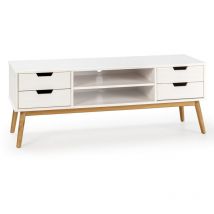 Vs Venta-stock - Mueble tv Baku 1 puerta y 2 cajones blanco, madera maciza, 140 cm