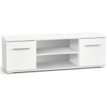 Arredamento1 - Mueble tv Cirveso 109, Blanco + Blanco brillante, Número de puertas: 0, Número de cajones: 0, 137x44x40cm