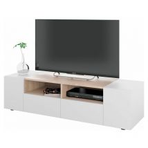 Usinestreet - Módulo de tv Tamiko Blanco Artik (Blanco Mate) - Roble Canadian 138cm (ancho) x 34cm (alto)