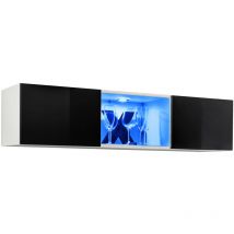 Lettiemobili - Mueble tv con led Mueble de televisión Colgante Mueble de Salón 1 puerta 160x29x30cm Modelo Krista H-160CC Blanco y Negro brillo