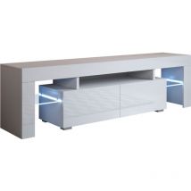 Muebles Bonitos - Mueble tv con led Mueble de televisión Mueble de Salón 2 cajones 160x45x35cm Modelo Unai Blanco Acabado en Brillo