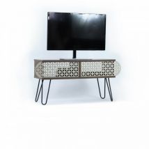 Defibrico - Mueble tv industrial urban nogal negro cm 106 x 30 x 48 h