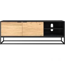 Mueble de tv 2 puertas y 2 nichos en madera de acacia, patas de metal - Jakson