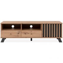 Finori - Mueble de tv 1 puerta, 2 cajones y 2 estantes decorativos roble artesanal L138 cm - lublin