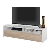 FRS - Mueble tv modelo Marisa en roble canadian y blanco Artik. 130 cm (Ancho) x 3 cm (Alto) x 40 cm (Fondo)