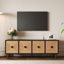 Mueble tv Mueble bajo de bambú, mueble tv con almacenaje, 4 compartimentos de almacenaje, 150 x 39,5 x 55 cm