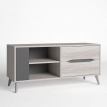 Vs Venta-stock - Mueble Tv nayla Color Roble Claro y Gris. 1 Puerta 2 Cajones