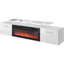 Bim Furniture - Mueble tv rova ef 190cm + chimenea eléctrica blanco brillo
