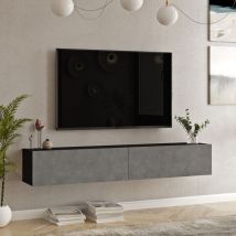 [en.casa] - Mueble tv suspendido Lapinlahti Aglomerado 180x32x30 cm - Negro / Efecto hormigón