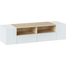Vs Venta-stock - Mueble tv Tania 4 Puertas Color Blanco y Roble, 138 cm (Ancho) 42 cm (Profundo) 36 cm (Altura)