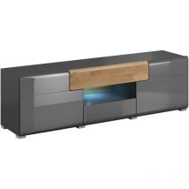 Comfivo - Mueble tv Torsone 101, Antracita + Gloss antracita + Roble nieto, Número de puertas: 0, Número de cajones: 0, 159x48x40cm
