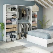 Fores - Coiffeuse Ethna sans portes et 3 tiroirs 190 cm (largeur) x 187 cm (hauteur) x 40 cm (profondeur) - Artik Blanc - Nature