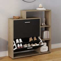 Idmarket - Mueble zapatero klark imitación haya 2 puertas negras con estantes