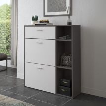 Toscohome - Mueble zapatero con 2 puertas batientes y cajón grafito y blanco 90x26x101,5H - Tamik