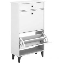 Md Block - Mueble Zapatero Pili con 2 trampones 1 cajón en blanco soft, 61.1cm(ancho) 110cm(altura) 25.2cm(fondo)