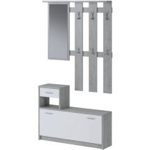 Calitan - Muebles de entrada Sargassi, Entrada para perchas, Composición para atrio, Consola de almacenamiento multifunción, 100x26h190 cm, Blanco y