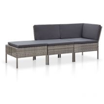 Muebles de jardín muebles de exterior juego de muebles de 3 piezas con cojines de resina tejida en gris