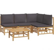Shak - Muebles de jardín muebles de exterior juego de muebles de 5 piezas con cojines de bambú gris oscuro 020016391