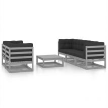 The Living Store - Muebles de jardín muebles de exterior juego de muebles de 6 piezas con cojines de madera maciza de pino 020016676