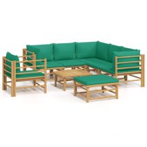 Helloshop26 - Muebles de jardín muebles de exterior juego de muebles de 8 piezas con cojines de bambú verde 020017770