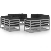 Muebles de jardín muebles de exterior juego de muebles de 8 piezas con cojines de madera maciza de pino 020017515