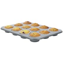 Muffinform für 12 Stück – Stahlblech – Antihaftbeschichtung – grau – 35 x 26,5 x 3 cm