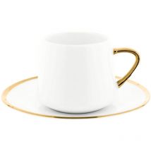 12 Tlg. Set Mokkatassen mit Untertassen aus Porzellan Mokkaservice 100 ml Weiß/Gold - Mulex