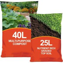 Simpa - Multi Purpose Nutrient Rich 40L Potting Compost & 25L Nutrient Rich Top Soil Combo