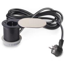 Emuca - Multiconnecteur Vertikal Flat 60, diamètre 60mm, 1 x prise Schuko, 1 x usb Type a, 1 x usb Type c, Acier et Plastique, Acier inoxydable