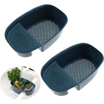 Multifunctional Hanging Filtering Chef Basket - Kitchen Sink Filter Sink Trash Cans Vegetables Non-Slip Sponge Holder Drainer Soap Brush (Blue, Set