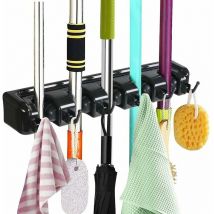 Multifunctional Wall Mounted Broom Holder, Coat Hanger with 5 Slots and 6 Hooks for Kitchen, Garage, Laundry - Free Screwdriver