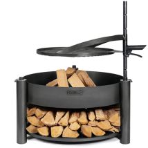 Cookking - Stahl Feuerschale Montana X 80 Inkl. Holzlager & Zubehör Schwarz 80x80x110 Cm