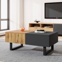 Redom - Multifunktionaler moderner verschiebbarer Couchtisch mit verstecktem Platz, Halterung aus hochwertigem Holz und Metall, geeignet für
