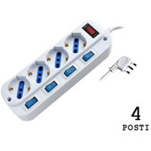 Propart - multipresa interruttore singolo spina piatta bianco 4 prese bipasso 10-16A