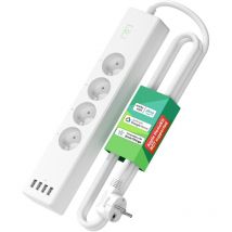 Multipresa collegata (tipo E), 16A Multipresa WiFi Compatibile con Alexa, Google Home e SmartThings, Multipresa programmabile (4 prese AC e 4 porte