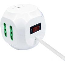 Extrastar - Multipresa Cubo 8 Posti 4 Prese 10/16A + 1 Presa Bipasso Schuko + 2 usb + usb c 3.0 con Interruttore Spina 10A Cavo 1.5m Bianco