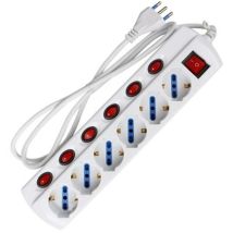 Multipresa + Interruttori 6 Posti Universale + Shiuko Cavo 1,5 Mt 16 A Fer 318884
