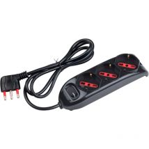 Rosi - Multipresa con spina 16A piegata a 90°, 3 prese bipasso/schuko 10A/16A, cavo 1,5 metri, con interruttore, nero, serie Emilia RS94002