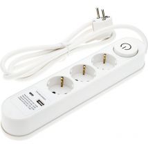 Optonica - Multiprise 3 Prises + Bouton on/off et USBx2 - 1.5M Cable - 3G1.5mm2 - 250V ac - 50-60Hz - 3 prises Allemandes
