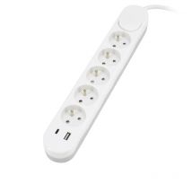 Multiprise 5 prese - 2 porte usb - cavo 2m - protezione IP20 - bianco