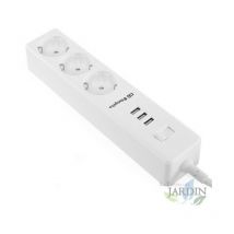 Multiprise avec 3 fiches VDE avec mise à la terre et 3 connexions USB Orbegozo