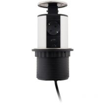 Multiprise encastrable Schuko 3 prises + 2 USB Ø100m - Blanc/Noir - Otio