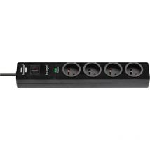 Brennenstuhl - Multiprise de courant avec parasurtenseur hugo 2m de câble H05VV-F 3G1,5 4 prises - Noir