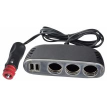 Multiprise Triple 12 Volts + USB – 3 Prises Allume-Cigare – 2 Ports USB – Éclairage Bleu – ELEKTRON