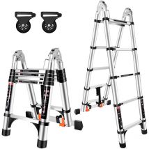 Multipurpose Aluminum Ladder of 3,2M (1,6M + 1,6M) Telescopic Stepladder with 2 Wheels