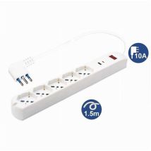 Trade Shop Traesio - Trade Shop - mehrfachsteckdose 7 in 1 usb a + c + 5 steckdosen für bipasso / schuko / eu 1,5MT kabel 80082 -