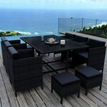 Ensemble encastrable salon / table de jardin résine tressée - Noir - munga 10