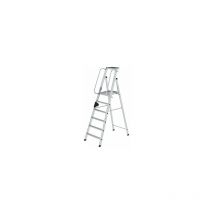 Munk - Escalera de tijera de aluminio con plataforma grande barandilla